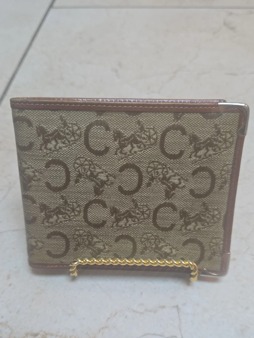 Celine Macadam monogram PVC canvas Bifold Wallet Featuring Brown Leather Trim